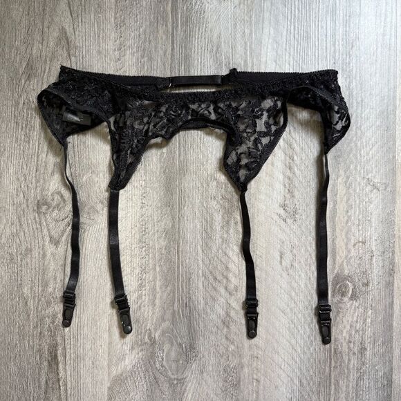 Leg Avenue Lace Garter Belt Black Floral Adjustable One Size - Picture 2 of 6